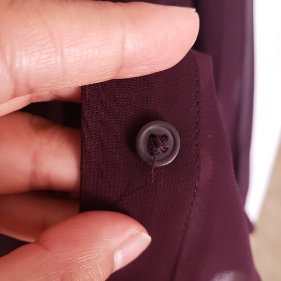 Express Women Purple Button V Neck Long Sleeve Sheer Lightweight Blouse Size S - Picture 12 of 15